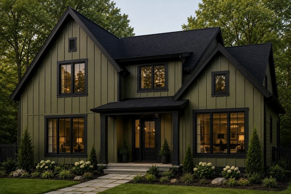 Board and Batten Siding in Olive Green