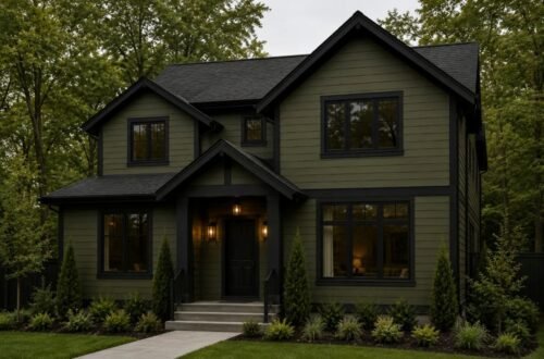 Dark Olive Green House With Black Trim