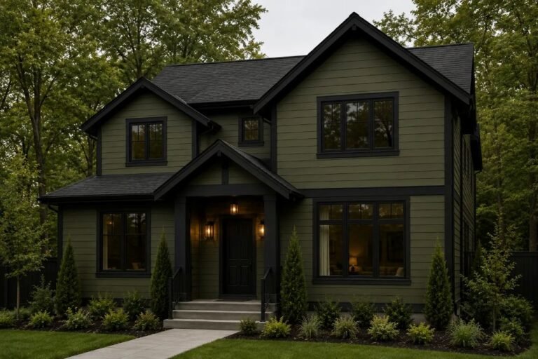 Dark Olive Green House With Black Trim