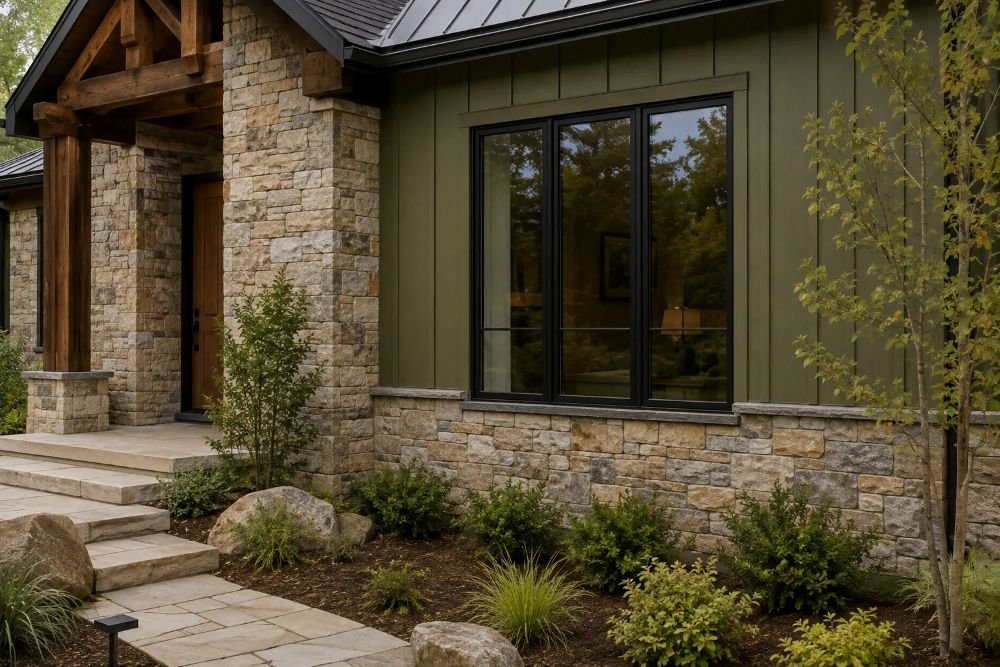 Olive Green Paired With Natural Stone