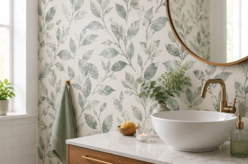 Peel and Stick Wallpaper in a Bathroom